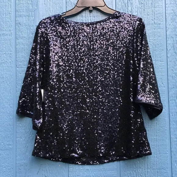 NWT Chelsea28 Black Sequin Crewneck Top XS - Picture 6 of 6